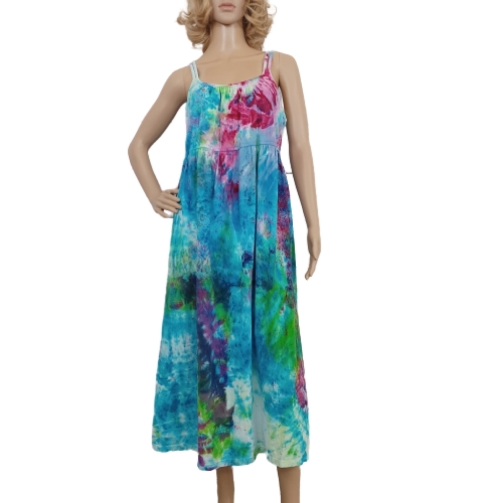 DHARMA TRADING CO. Cotton Jersey Tiedye Summer Beachy Ocean Maxi Dress
